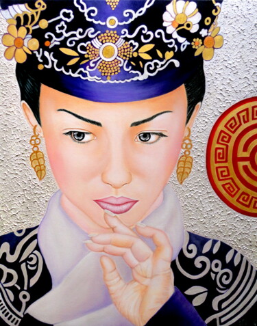 Painting titled "MIRADA DE CHINA" by Carmen G. Junyent, Original Artwork, Acrylic Mounted on Wood Stretcher frame