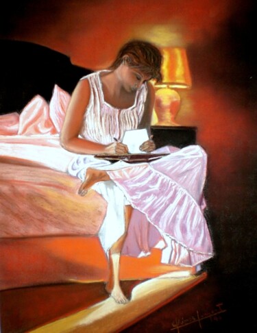 Pintura titulada "En la habitación ..…" por Carmen G. Junyent, Obra de arte original, Pastel