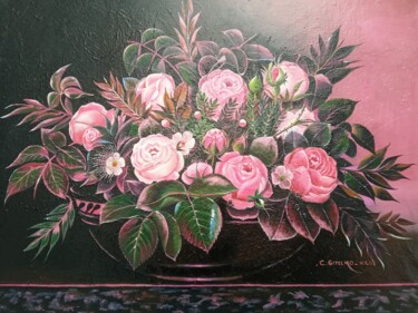 Pintura titulada "Rosas de fondo negro" por Carmen Gimeno Piquer, Obra de arte original, Oleo