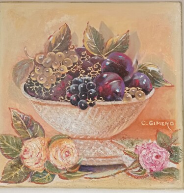 Schilderij getiteld "Flores y Frutas" door Carmen Gimeno Piquer, Origineel Kunstwerk, Olie