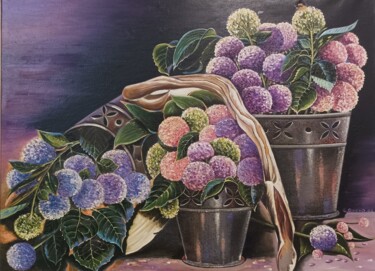 Malerei mit dem Titel "Hortensias" von Carmen Gimeno Piquer, Original-Kunstwerk, Öl