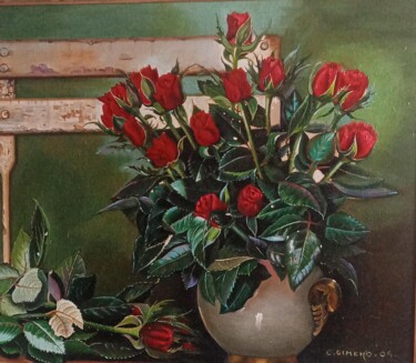 Painting titled "Capullos rosas rojas" by Carmen Gimeno Piquer, Original Artwork, Oil