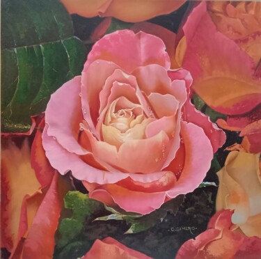 Painting titled "Rosa grade" by Carmen Gimeno Piquer, Original Artwork, Oil Mounted on Wood Stretcher frame