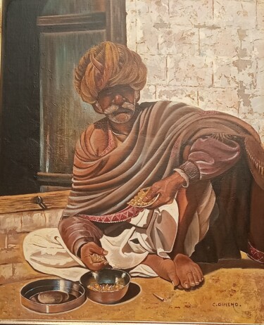 Pintura titulada "Indio viejo" por Carmen Gimeno Piquer, Obra de arte original, Oleo Montado en Bastidor de camilla de madera