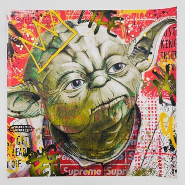 Collagen mit dem Titel "Aiiroh "Yoda"" von Carmen Hofmänner, Original-Kunstwerk, Acryl