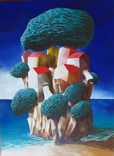 Peinture intitulée "L'isola che non c'è…" par Carmen Salis, Œuvre d'art originale, Huile