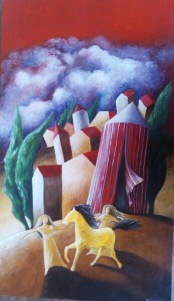 Pintura titulada "cielo rosso...tempe…" por Carmen Salis, Obra de arte original