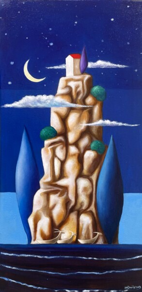 Pittura intitolato "Notturno con isola" da Carmen Salis, Opera d'arte originale, Olio
