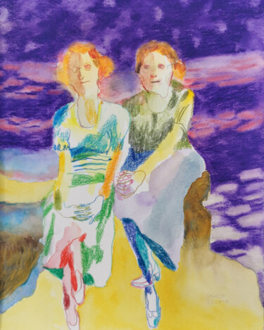 Drawing titled "Deux femmes" by Carmen Selma, Original Artwork, Watercolor