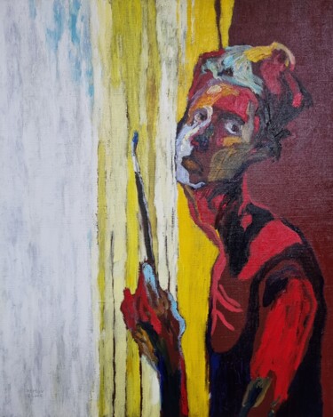 绘画 标题为“Autoportrait face a…” 由Carmen Selma, 原创艺术品, 油 安装在木质担架架上