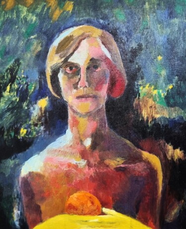 Painting titled "Autorretrato a la m…" by Carmen Selma, Original Artwork, Oil Mounted on Wood Stretcher frame