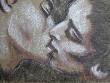 Tekening getiteld "Lovers - Kiss and C…" door Carmen Tyrrell, Origineel Kunstwerk, Pastel