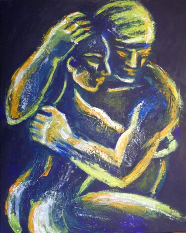 Painting titled "Lovers - Night Of P…" by Carmen Tyrrell, Original Artwork, Acrylic Mounted on Wood Stretcher frame