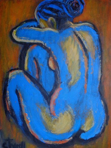Painting titled "Blue Back 1" by Carmen Tyrrell, Original Artwork, Acrylic