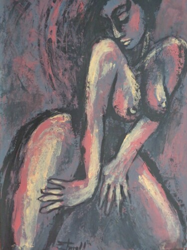 Painting titled "Woman Posing" by Carmen Tyrrell, Original Artwork, Acrylic