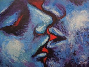 Painting titled "Lovers - Kiss In Bl…" by Carmen Tyrrell, Original Artwork, Acrylic Mounted on Wood Stretcher frame