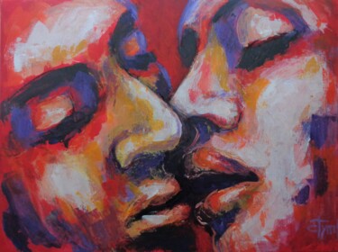 Painting titled "Lovers - Red - The…" by Carmen Tyrrell, Original Artwork, Acrylic Mounted on Wood Stretcher frame