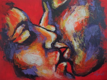 Painting titled "Lovers - Red - The…" by Carmen Tyrrell, Original Artwork, Acrylic Mounted on Wood Stretcher frame