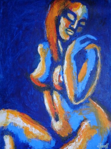 Painting titled "Blue And Orange Rel…" by Carmen Tyrrell, Original Artwork, Acrylic