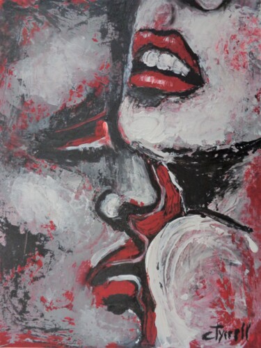 Painting titled "Lovers - Pleasure 3" by Carmen Tyrrell, Original Artwork, Acrylic Mounted on Cardboard