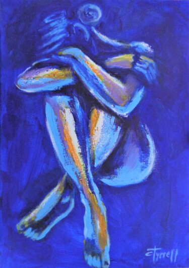 Schilderij getiteld "Blue Mood 8" door Carmen Tyrrell, Origineel Kunstwerk, Acryl Gemonteerd op Frame voor houten brancard