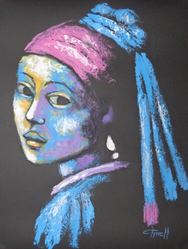 Pittura intitolato "Girl With A Pearl E…" da Carmen Tyrrell, Opera d'arte originale, Acrilico