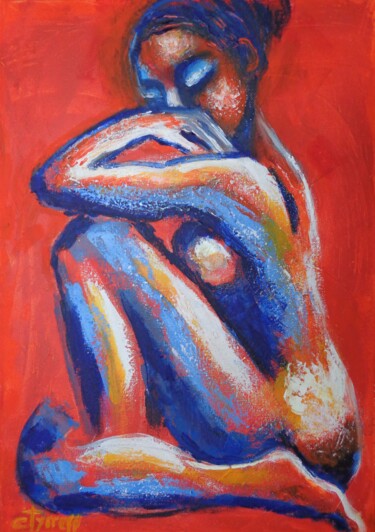 Картина под названием "Orange Lady - Profi…" - Carmen Tyrrell, Подлинное произведение искусства, Акрил Установлен на Деревян…