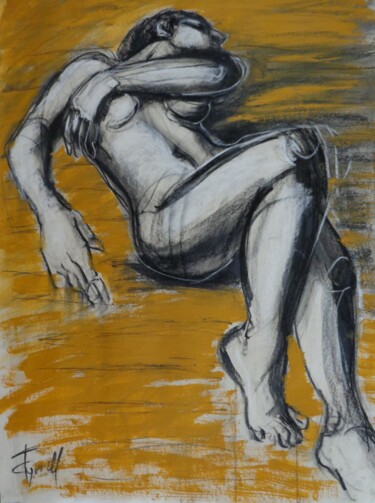 Tekening getiteld "Woman On The Deck" door Carmen Tyrrell, Origineel Kunstwerk, Houtskool