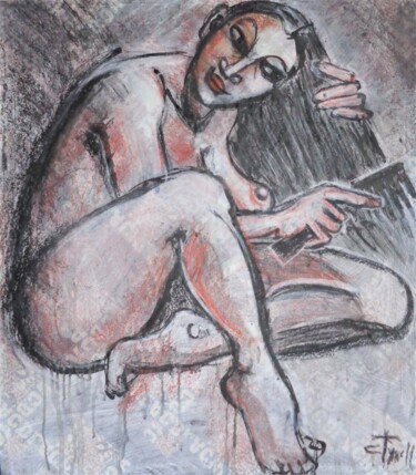 Рисунок под названием "Nude Figure Combing…" - Carmen Tyrrell, Подлинное произведение искусства, Пастель