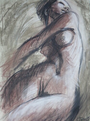 Drawing titled "Happy Woman" by Carmen Tyrrell, Original Artwork, Charcoal