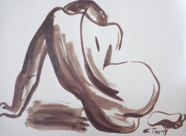 Dessin intitulée "Curves 29 Sienna" par Carmen Tyrrell, Œuvre d'art originale, Encre