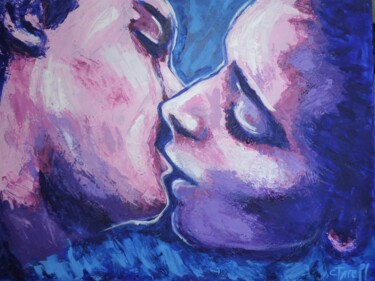Painting titled "Lovers - Kiss In Pi…" by Carmen Tyrrell, Original Artwork, Acrylic Mounted on Wood Stretcher frame