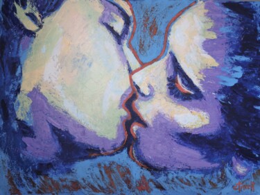 「Lovers - Kiss In Pu…」というタイトルの絵画 Carmen Tyrrellによって, オリジナルのアートワーク, アクリル ウッドストレッチャーフレームにマウント