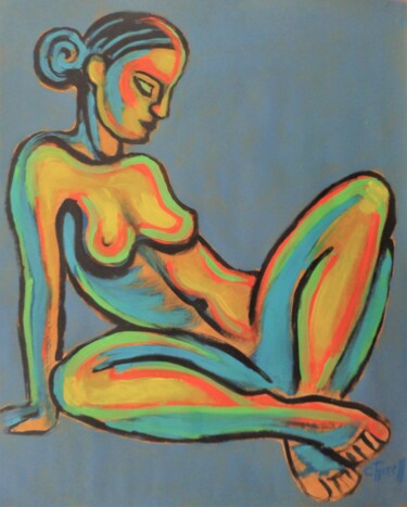 Painting titled "Colourful Figure 1" by Carmen Tyrrell, Original Artwork, Acrylic