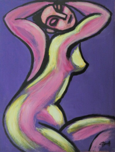 Painting titled "Purple And Yellow F…" by Carmen Tyrrell, Original Artwork, Acrylic