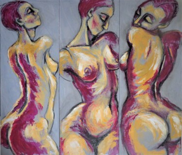 Painting titled "Triptych - Three Pi…" by Carmen Tyrrell, Original Artwork, Acrylic Mounted on Wood Stretcher frame