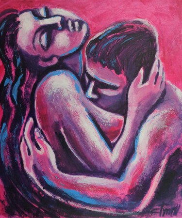 Painting titled "Lovers At Sunset 1" by Carmen Tyrrell, Original Artwork, Acrylic Mounted on Wood Stretcher frame