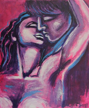 Painting titled "Lovers At Sunset 3" by Carmen Tyrrell, Original Artwork, Acrylic Mounted on Wood Stretcher frame