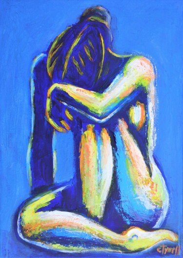 Painting titled "Blue Heart 5" by Carmen Tyrrell, Original Artwork, Acrylic Mounted on Wood Stretcher frame
