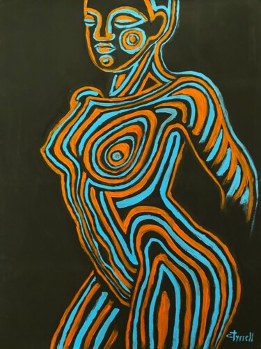 Картина под названием "Painted Body Orange…" - Carmen Tyrrell, Подлинное произведение искусства, Акрил