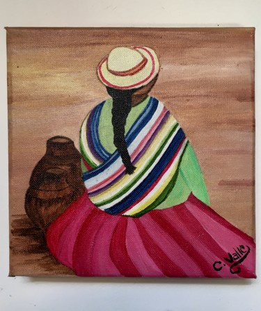 Peinture intitulée "Femme péruvienne" par Carmen, Œuvre d'art originale, Acrylique