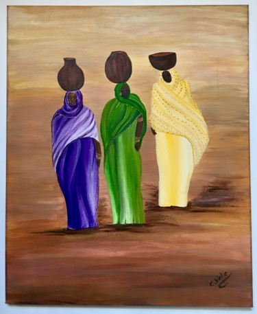 Painting titled "Femmes africaines" by Carmen, Original Artwork, Acrylic
