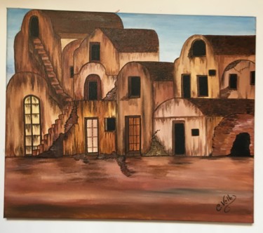 Peinture intitulée "Vieux village" par Carmen, Œuvre d'art originale, Acrylique