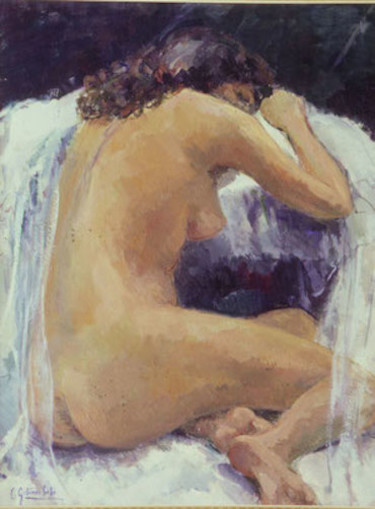 Pintura intitulada "V42 Desnudo sobre b…" por Carmen Gutierrez Cueto, Obras de arte originais, Óleo