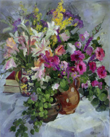 Pintura intitulada "V54 Flores sobre ma…" por Carmen Gutierrez Cueto, Obras de arte originais, Óleo