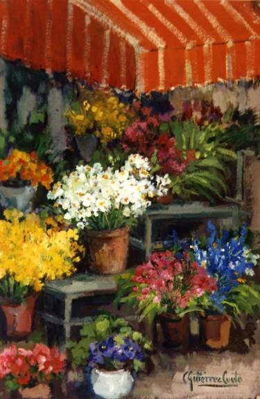 Painting titled "V107 Tienda de Flor…" by Carmen Gutierrez Cueto, Original Artwork, Oil