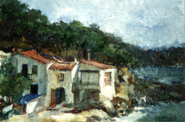 Painting titled "V28 Casas de pescad…" by Carmen Gutierrez Cueto, Original Artwork, Oil