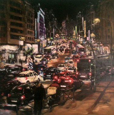 Pintura titulada "Nocturno Urbano" por Carmen Lopez Martinez, Obra de arte original, Acrílico