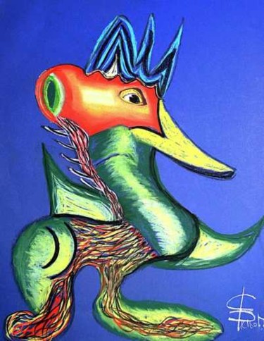 Pintura titulada "alienígena green" por Maria Del Carmen Pelletier Fontan, Obra de arte original, Oleo