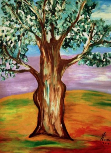 Pintura titulada "un arbre sur le pla…" por Maria Del Carmen Pelletier Fontan, Obra de arte original